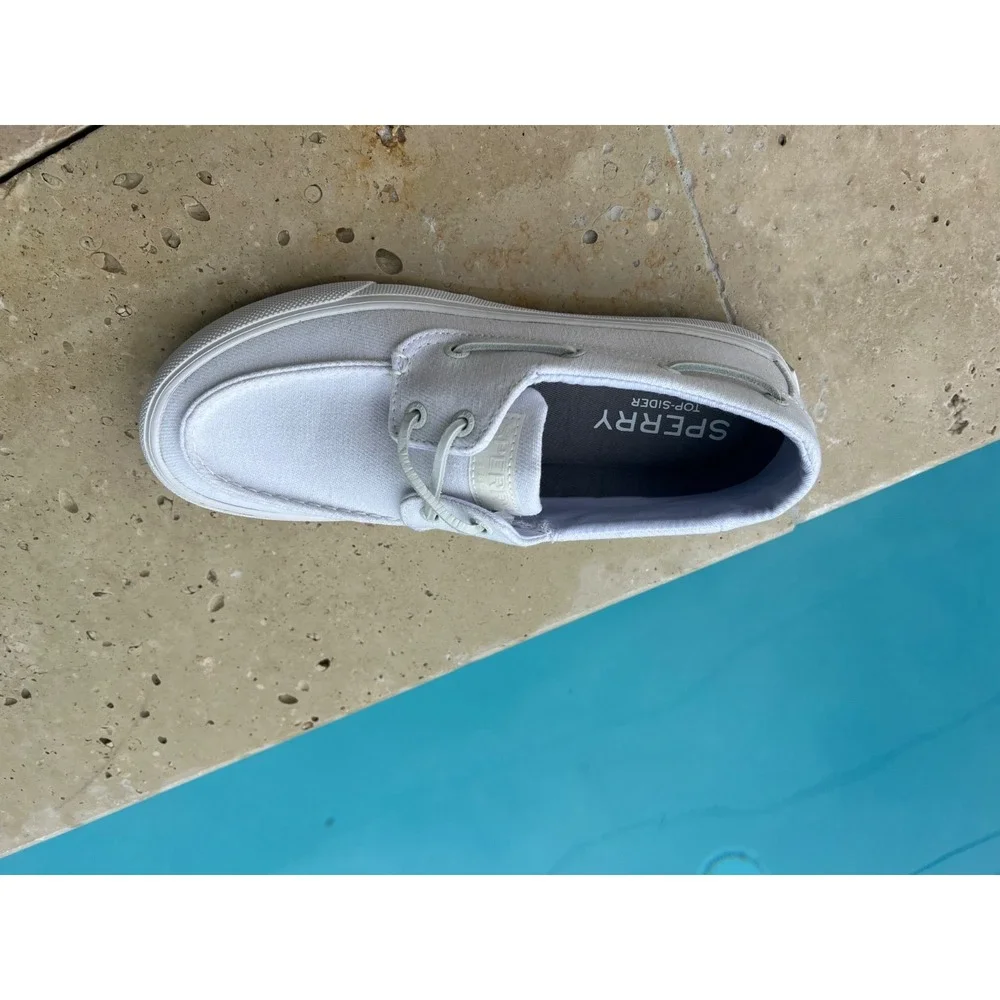 Sperry Mens Bahama‎ Washed Twill Boat Shoe White 8 w